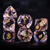 Faceted Pink Glass Dice Set – Handcrafted K9 Crystal RPG Dice with Golden Engravings for Dungeons & Dragons & Collectors